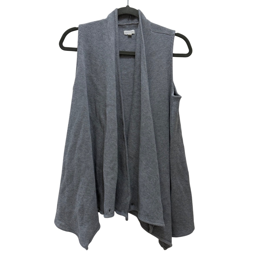 Garnet Hill Womens‎ Vest Gray Drape Front Sleeveless Organic Cotton Waffle Small